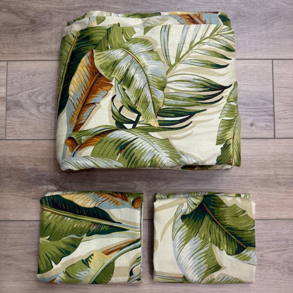 Tommy Bahama Palmiers Queen Duvet Set Green Palm Leaf Tropical 3pc With Shams